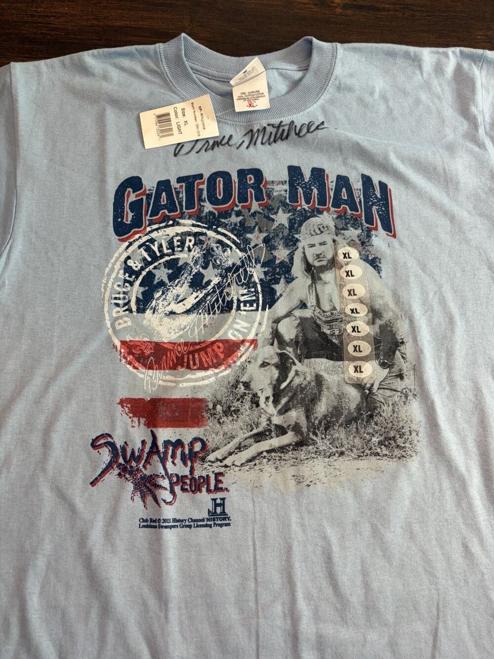 Y2K Swamp People Bruce Mitchell History Channel 2011 Brown Tshirt Signed NWT XL